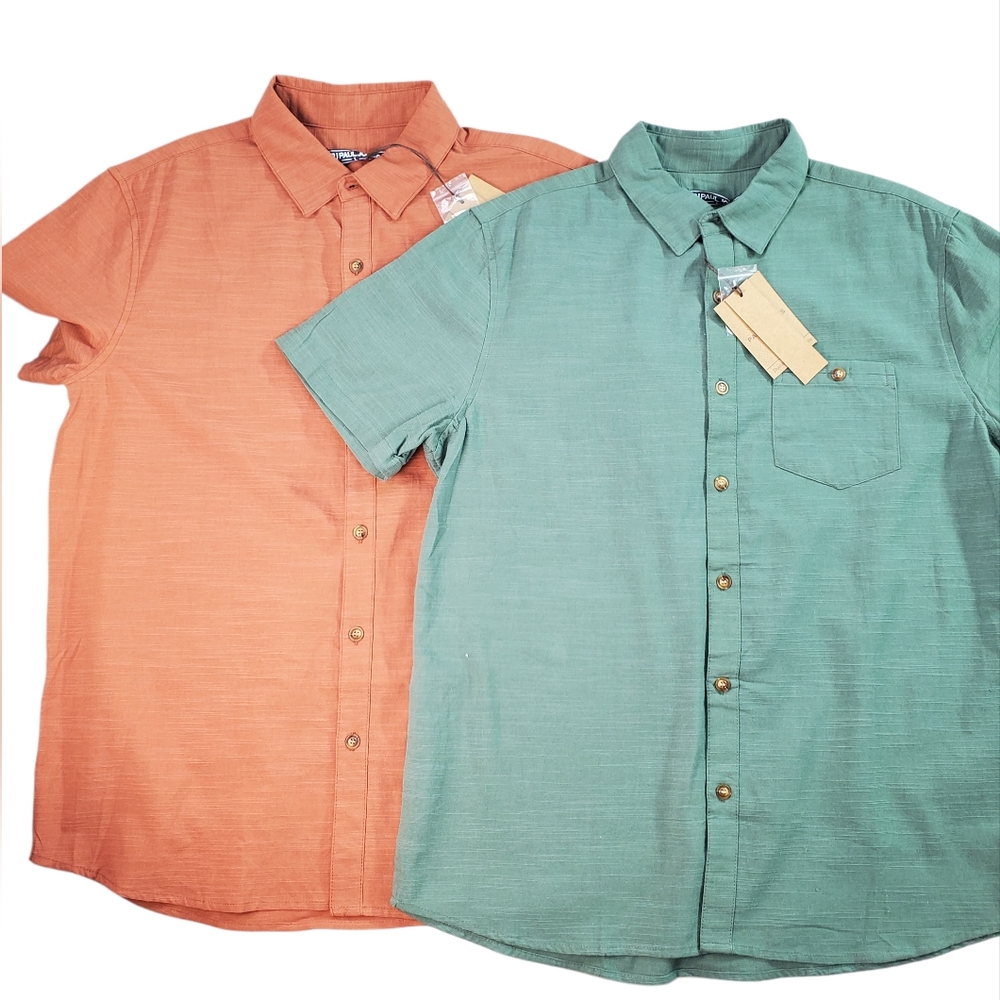(Lot Of 2) NWT PJ Paul Jones Mens Large Casual Short Sleeve Button Up Shirts